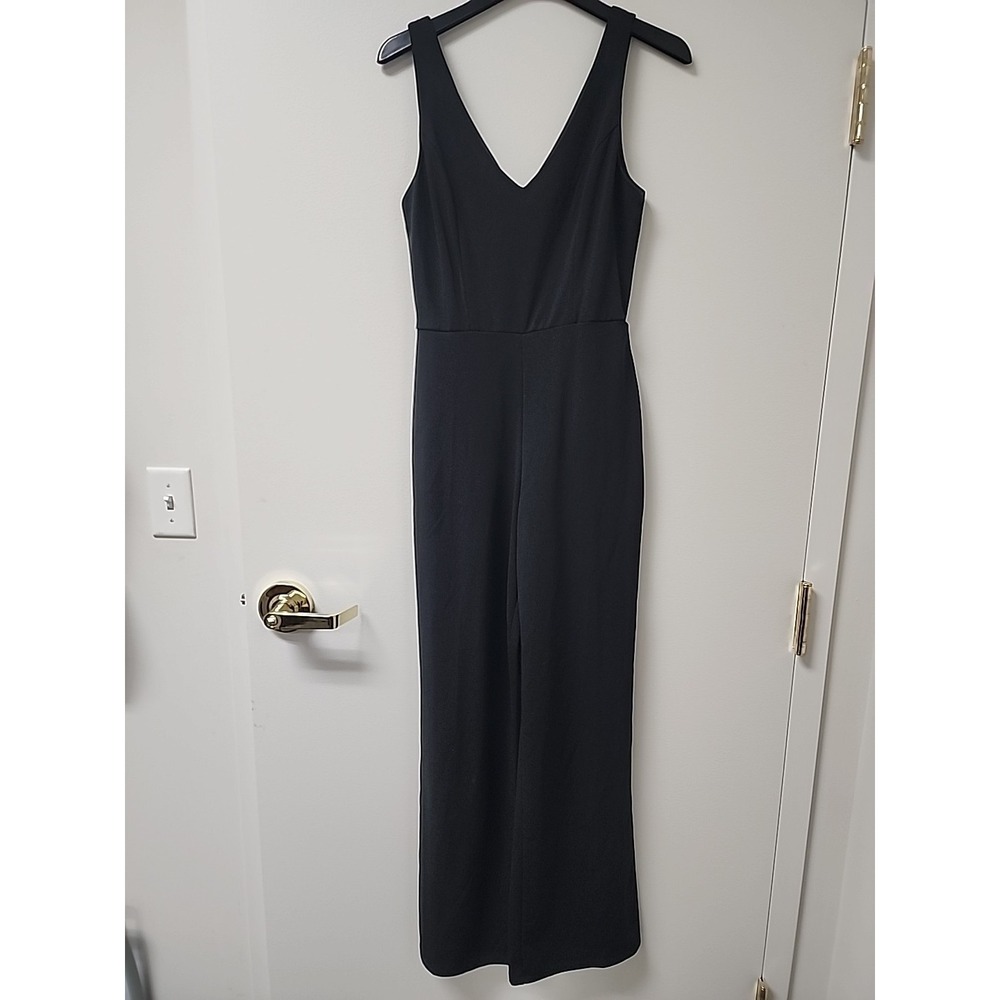 Crystal Sky Double V Neck Sleeveless Zip Back Wide Leg‎ Black Jumpsuit Women's M